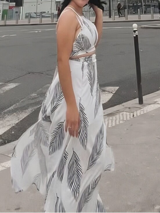 SHEIN Dresses & Skirts - Women’s White Maxi Dress with Black Leaf